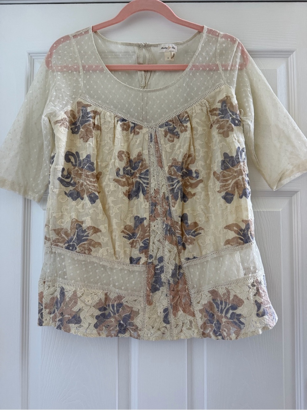 Anthropologie Meadow Rue Boho Dotted Mesh Lace Floral Peasant Blouse small EUC